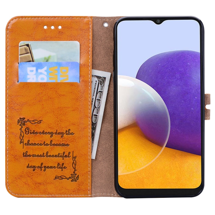 For Samsung Galaxy A22 5G Oil Wax Texture Leather Phone Case(Yellow) by buy2fix