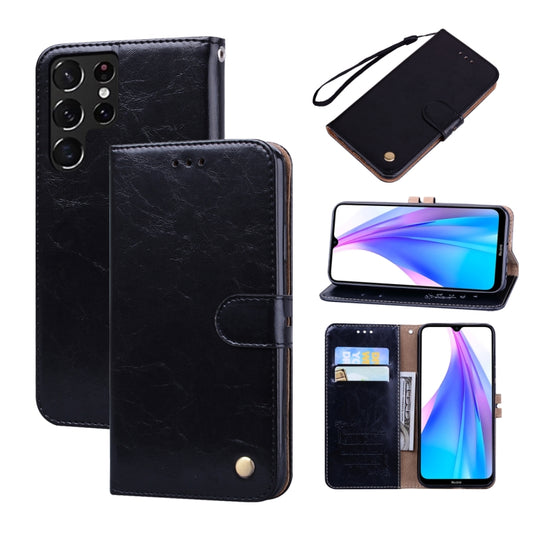 For Samsung Galaxy S22 Ultra 5G Oil Wax Texture Leather Phone Case(Black) - Galaxy S22 Ultra 5G Cases by buy2fix | Online Shopping UK | buy2fix