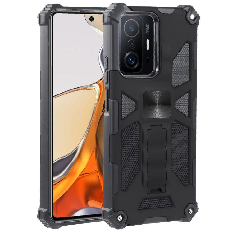 For Xiaomi Mi 11T / 11T Pro Shockproof TPU + PC Magnetic Protective Phone Case with Holder(Black) - Xiaomi Cases by buy2fix | Online Shopping UK | buy2fix