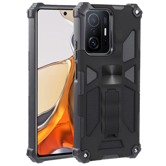 For Xiaomi Mi 11T / 11T Pro Shockproof TPU + PC Magnetic Protective Phone Case with Holder(Black) - Xiaomi Cases by buy2fix | Online Shopping UK | buy2fix