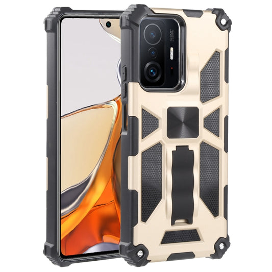 For Xiaomi Mi 11T / 11T Pro Shockproof TPU + PC Magnetic Protective Phone Case with Holder(Gold) - Xiaomi Cases by buy2fix | Online Shopping UK | buy2fix