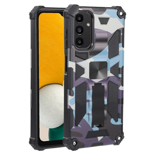 For Samsung Galaxy A13 5G Camouflage Armor Kickstand TPU + PC Magnetic Phone Case(Light Blue) by buy2fix
