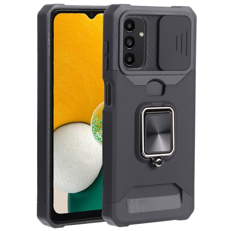 Sliding Camera Cover Design PC + TPU Shockproof Phone Case with Ring Holder & Card Slot For Samsung Galaxy A13 4G/Galaxy A13 5G /Galaxy A13 Lite/Galaxy A04/Galaxy A04S/Galaxy A04E 4G(Black) by buy2fix