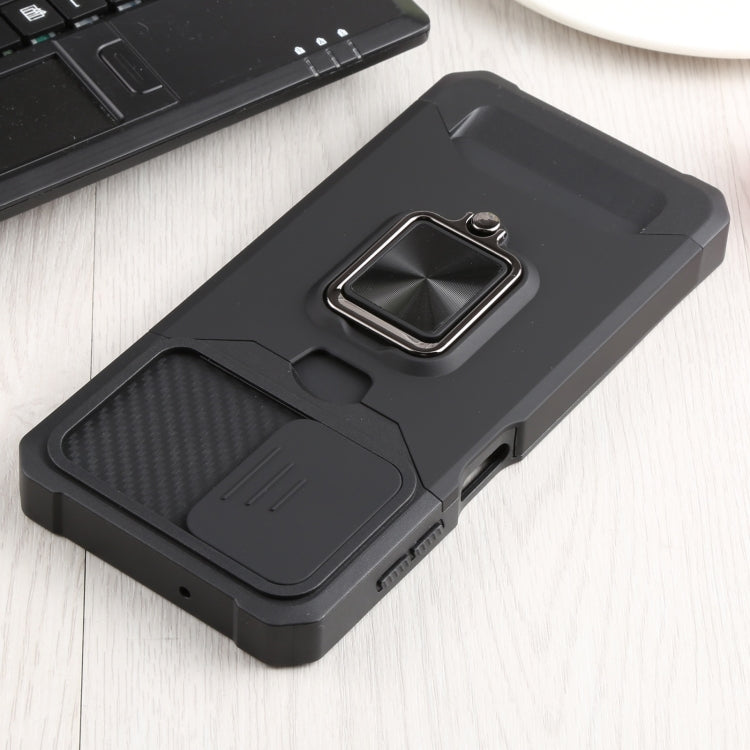 Sliding Camera Cover Design PC + TPU Shockproof Phone Case with Ring Holder & Card Slot For Samsung Galaxy A13 4G/Galaxy A13 5G /Galaxy A13 Lite/Galaxy A04/Galaxy A04S/Galaxy A04E 4G(Black) by buy2fix