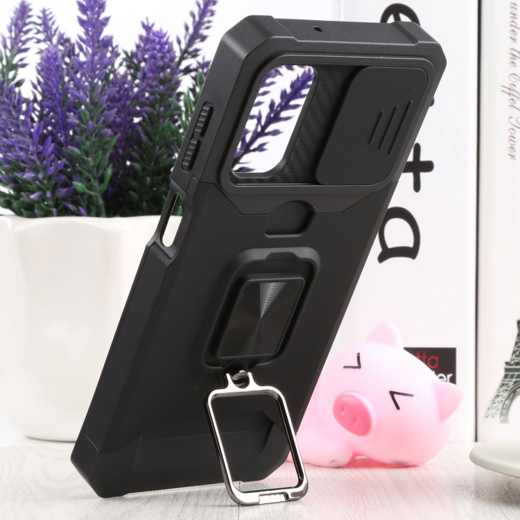Sliding Camera Cover Design PC + TPU Shockproof Phone Case with Ring Holder & Card Slot For Samsung Galaxy A13 4G/Galaxy A13 5G /Galaxy A13 Lite/Galaxy A04/Galaxy A04S/Galaxy A04E 4G(Black) by buy2fix