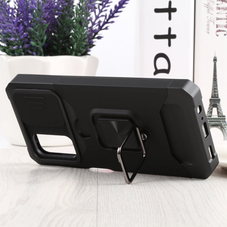 Sliding Camera Cover Design PC + TPU Shockproof Phone Case with Ring Holder & Card Slot For Samsung Galaxy A13 4G/Galaxy A13 5G /Galaxy A13 Lite/Galaxy A04/Galaxy A04S/Galaxy A04E 4G(Black) by buy2fix