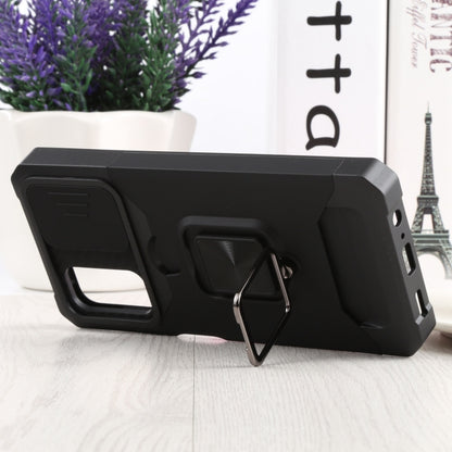 Sliding Camera Cover Design PC + TPU Shockproof Phone Case with Ring Holder & Card Slot For Samsung Galaxy A13 4G/Galaxy A13 5G /Galaxy A13 Lite/Galaxy A04/Galaxy A04S/Galaxy A04E 4G(Black) by buy2fix