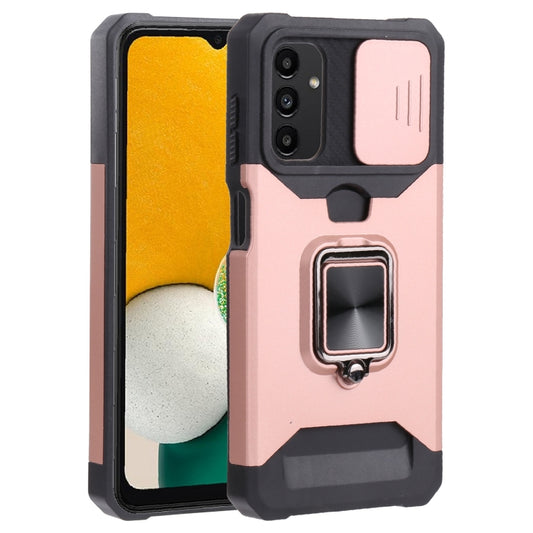 Sliding Camera Cover Design PC + TPU Shockproof Phone Case with Ring Holder & Card Slot For Samsung Galaxy A13 4G/Galaxy A13 5G /Galaxy A13 Lite/Galaxy A04/Galaxy A04S/Galaxy A04E 4G(Rose Gold) by buy2fix