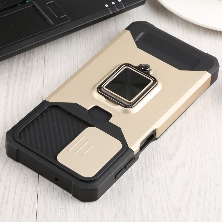 Sliding Camera Cover Design PC + TPU Shockproof Phone Case with Ring Holder & Card Slot For Samsung Galaxy A13 4G/Galaxy A13 5G /Galaxy A13 Lite/Galaxy A04/Galaxy A04S/Galaxy A04E 4G(Gold) by buy2fix
