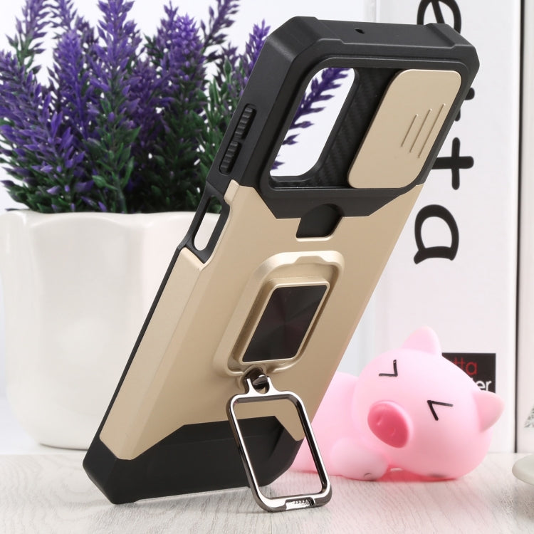 Sliding Camera Cover Design PC + TPU Shockproof Phone Case with Ring Holder & Card Slot For Samsung Galaxy A13 4G/Galaxy A13 5G /Galaxy A13 Lite/Galaxy A04/Galaxy A04S/Galaxy A04E 4G(Gold) by buy2fix