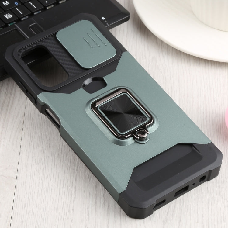 Sliding Camera Cover Design PC + TPU Shockproof Phone Case with Ring Holder & Card Slot For Samsung Galaxy A13 4G/Galaxy A13 5G /Galaxy A13 Lite/Galaxy A04/Galaxy A04S/Galaxy A04E 4G(Dark Green) by buy2fix
