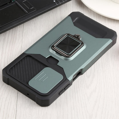 Sliding Camera Cover Design PC + TPU Shockproof Phone Case with Ring Holder & Card Slot For Samsung Galaxy A13 4G/Galaxy A13 5G /Galaxy A13 Lite/Galaxy A04/Galaxy A04S/Galaxy A04E 4G(Dark Green) by buy2fix