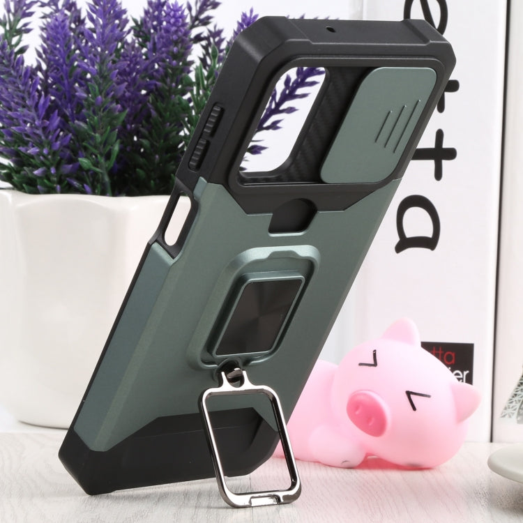 Sliding Camera Cover Design PC + TPU Shockproof Phone Case with Ring Holder & Card Slot For Samsung Galaxy A13 4G/Galaxy A13 5G /Galaxy A13 Lite/Galaxy A04/Galaxy A04S/Galaxy A04E 4G(Dark Green) by buy2fix