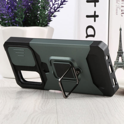 Sliding Camera Cover Design PC + TPU Shockproof Phone Case with Ring Holder & Card Slot For Samsung Galaxy A13 4G/Galaxy A13 5G /Galaxy A13 Lite/Galaxy A04/Galaxy A04S/Galaxy A04E 4G(Dark Green) by buy2fix