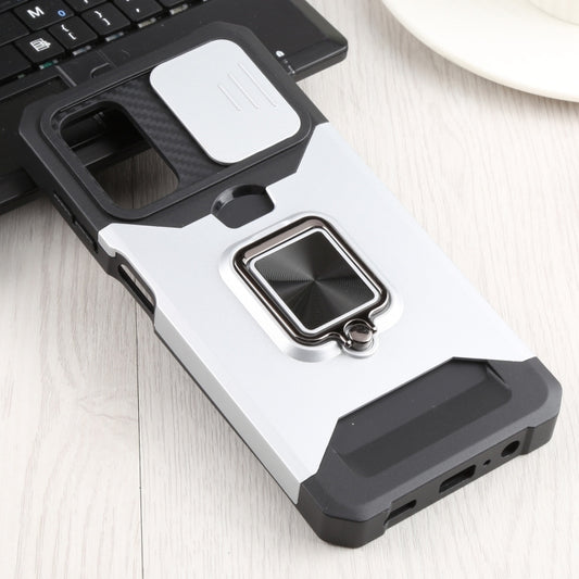 Sliding Camera Cover Design PC + TPU Shockproof Phone Case with Ring Holder & Card Slot For Samsung Galaxy A13 4G/Galaxy A13 5G /Galaxy A13 Lite/Galaxy A04/Galaxy A04S/Galaxy A04E 4G(Silver) by buy2fix