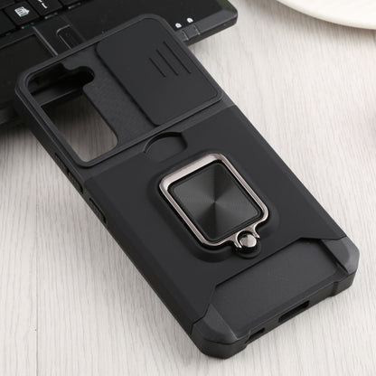 For Samsung Galaxy S22 5G Sliding Camera Cover Design PC + TPU Shockproof Phone Case with Ring Holder & Card Slot(Black) - Galaxy S22 5G Cases by buy2fix | Online Shopping UK | buy2fix