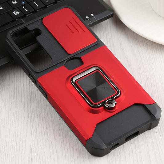 For Samsung Galaxy S22 5G Sliding Camera Cover Design PC + TPU Shockproof Phone Case with Ring Holder & Card Slot(Red) - Galaxy S22 5G Cases by buy2fix | Online Shopping UK | buy2fix