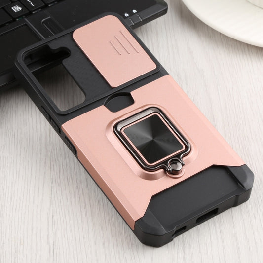 For Samsung Galaxy S22 5G Sliding Camera Cover Design PC + TPU Shockproof Phone Case with Ring Holder & Card Slot(Rose Gold) - Galaxy S22 5G Cases by buy2fix | Online Shopping UK | buy2fix