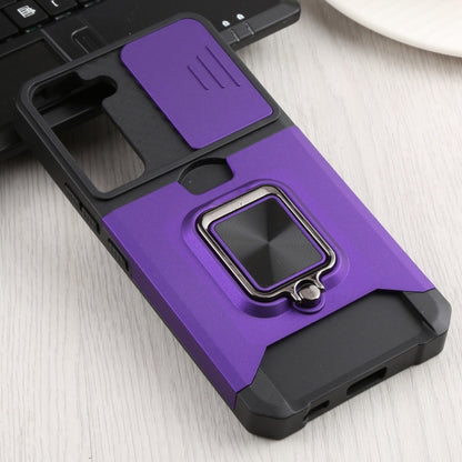 For Samsung Galaxy S22 5G Sliding Camera Cover Design PC + TPU Shockproof Phone Case with Ring Holder & Card Slot(Purple) - Galaxy S22 5G Cases by buy2fix | Online Shopping UK | buy2fix