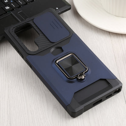 For Samsung Galaxy S22 Ultra 5G Sliding Camera Cover Design PC + TPU Shockproof Phone Case with Ring Holder & Card Slot(Blue) - Galaxy S22 Ultra 5G Cases by buy2fix | Online Shopping UK | buy2fix