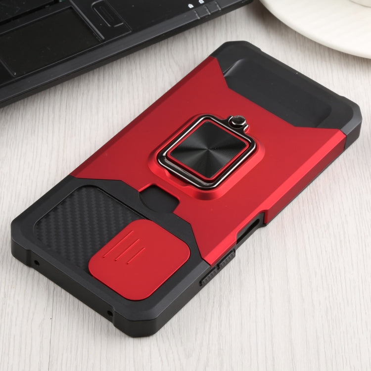 For Xiaomi Mi 11 Lite Sliding Camera Cover Design PC + TPU Shockproof Phone Case with Ring Holder & Card Slot(Red) - Xiaomi Cases by buy2fix | Online Shopping UK | buy2fix
