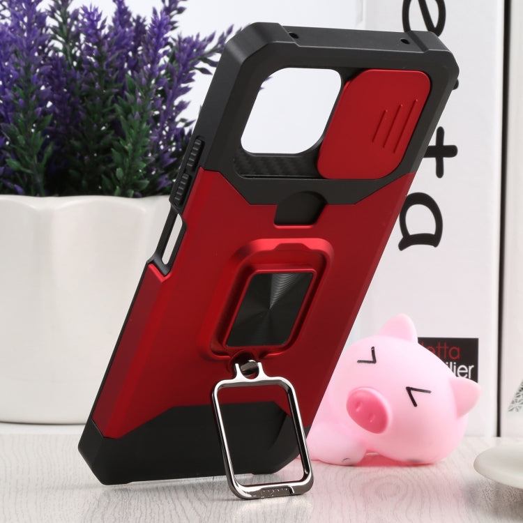 For Xiaomi Mi 11 Lite Sliding Camera Cover Design PC + TPU Shockproof Phone Case with Ring Holder & Card Slot(Red) - Xiaomi Cases by buy2fix | Online Shopping UK | buy2fix
