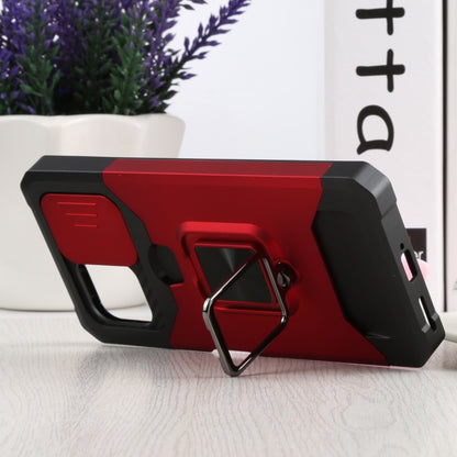 For Xiaomi Mi 11 Lite Sliding Camera Cover Design PC + TPU Shockproof Phone Case with Ring Holder & Card Slot(Red) - Xiaomi Cases by buy2fix | Online Shopping UK | buy2fix