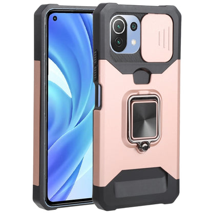For Xiaomi Mi 11 Lite Sliding Camera Cover Design PC + TPU Shockproof Phone Case with Ring Holder & Card Slot(Rose Gold) - Xiaomi Cases by buy2fix | Online Shopping UK | buy2fix