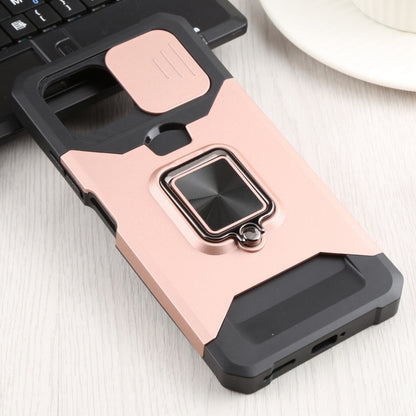 For Xiaomi Mi 11 Lite Sliding Camera Cover Design PC + TPU Shockproof Phone Case with Ring Holder & Card Slot(Rose Gold) - Xiaomi Cases by buy2fix | Online Shopping UK | buy2fix