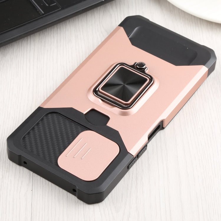 For Xiaomi Mi 11 Lite Sliding Camera Cover Design PC + TPU Shockproof Phone Case with Ring Holder & Card Slot(Rose Gold) - Xiaomi Cases by buy2fix | Online Shopping UK | buy2fix