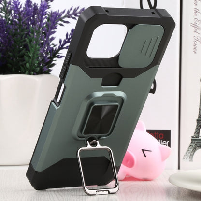 For Xiaomi Mi 11 Lite Sliding Camera Cover Design PC + TPU Shockproof Phone Case with Ring Holder & Card Slot(Dark Green) - Xiaomi Cases by buy2fix | Online Shopping UK | buy2fix