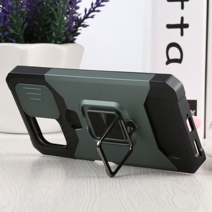For Xiaomi Mi 11 Lite Sliding Camera Cover Design PC + TPU Shockproof Phone Case with Ring Holder & Card Slot(Dark Green) - Xiaomi Cases by buy2fix | Online Shopping UK | buy2fix