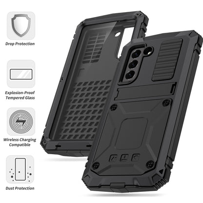 For Samsung Galaxy S21 FE R-JUST Rugged Phone Case with Holder(Black) - Galaxy Phone Cases by R-JUST | Online Shopping UK | buy2fix