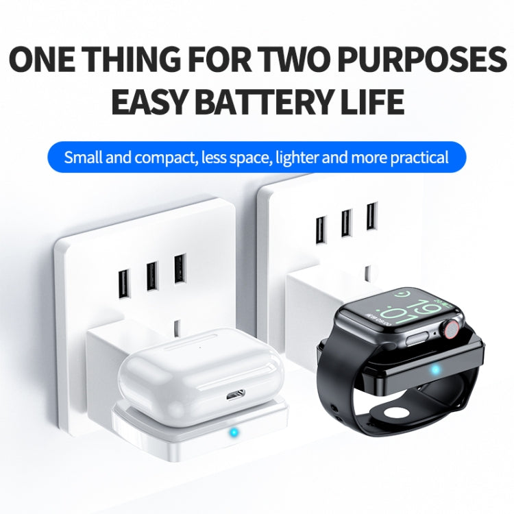 JJT-997 Type-C Interface Earphone and Watch Double-sided Wireless Charger for AirPods & iWatch(White) - Charger / Holder by buy2fix | Online Shopping UK | buy2fix