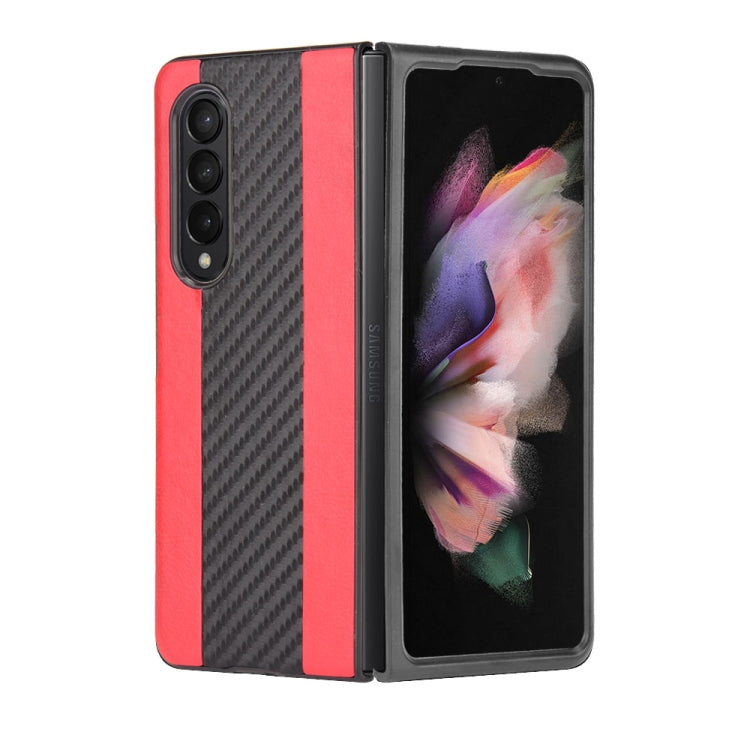 For Samsung Galaxy Z Fold3 5G Litchi Texture + Carbon Fiber Phone Case(Red) by buy2fix