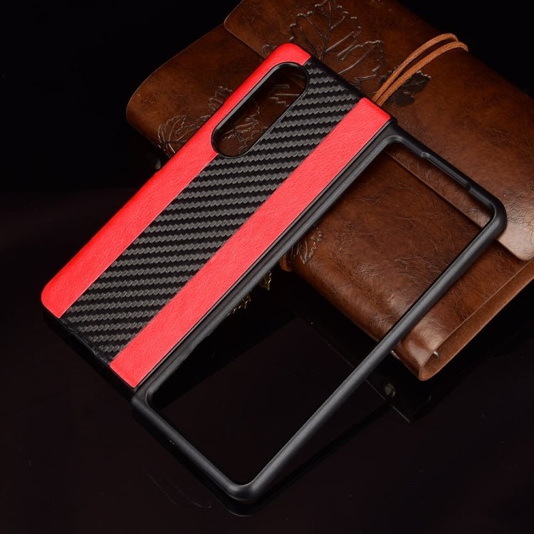 For Samsung Galaxy Z Fold3 5G Litchi Texture + Carbon Fiber Phone Case(Red) by buy2fix