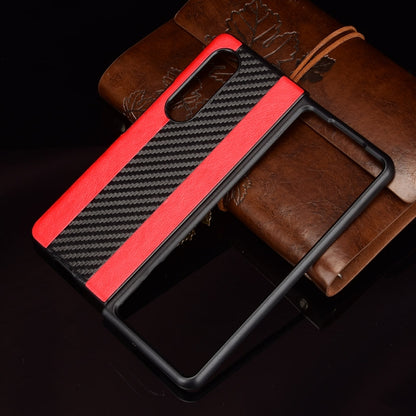 For Samsung Galaxy Z Fold3 5G Litchi Texture + Carbon Fiber Phone Case(Red) by buy2fix