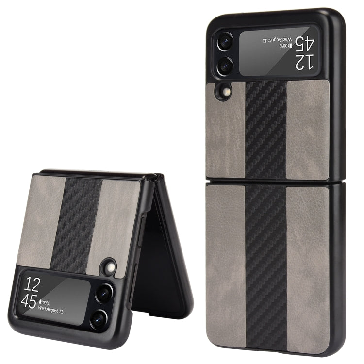 For Samsung Galaxy Z Flip3 5G Litchi Texture + Carbon Fiber Phone Case(Grey) by buy2fix