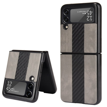 For Samsung Galaxy Z Flip3 5G Litchi Texture + Carbon Fiber Phone Case(Grey) by buy2fix