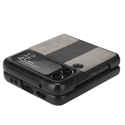 For Samsung Galaxy Z Flip3 5G Litchi Texture + Carbon Fiber Phone Case(Grey) by buy2fix