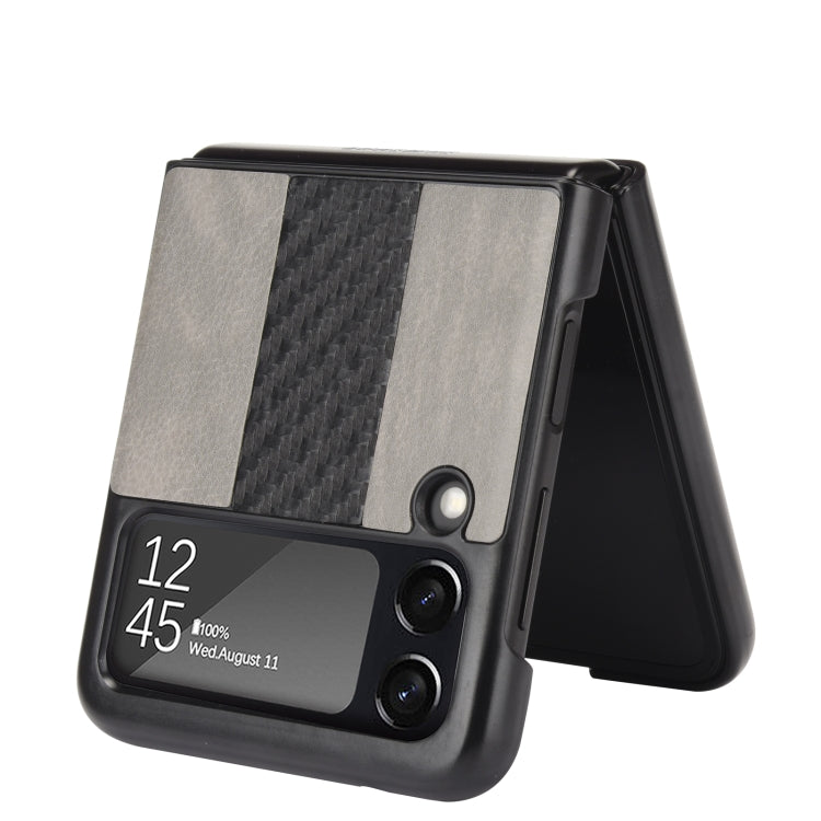 For Samsung Galaxy Z Flip3 5G Litchi Texture + Carbon Fiber Phone Case(Grey) by buy2fix