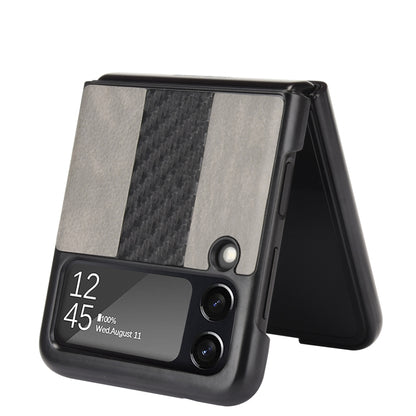For Samsung Galaxy Z Flip3 5G Litchi Texture + Carbon Fiber Phone Case(Grey) by buy2fix