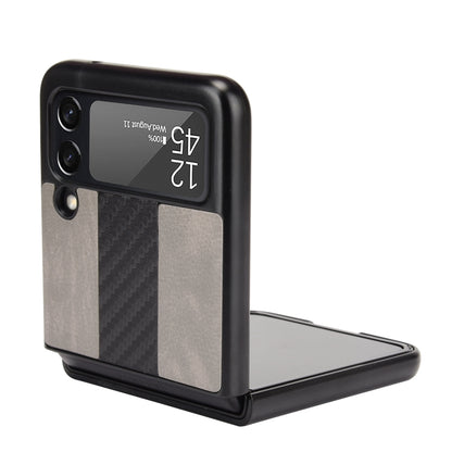 For Samsung Galaxy Z Flip3 5G Litchi Texture + Carbon Fiber Phone Case(Grey) by buy2fix
