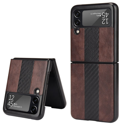 For Samsung Galaxy Z Flip3 5G Litchi Texture + Carbon Fiber Phone Case(Brown) by buy2fix