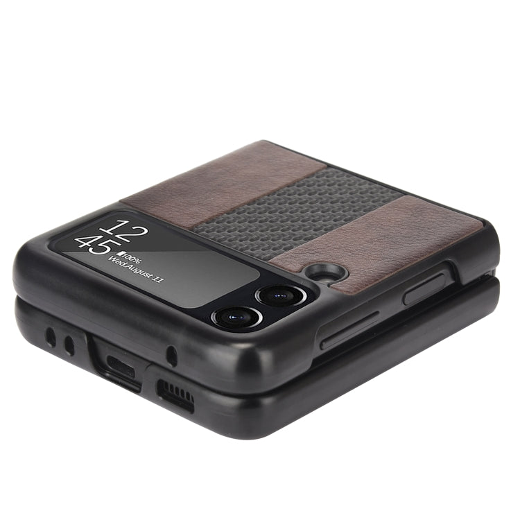 For Samsung Galaxy Z Flip3 5G Litchi Texture + Carbon Fiber Phone Case(Brown) by buy2fix