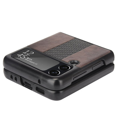 For Samsung Galaxy Z Flip3 5G Litchi Texture + Carbon Fiber Phone Case(Brown) by buy2fix