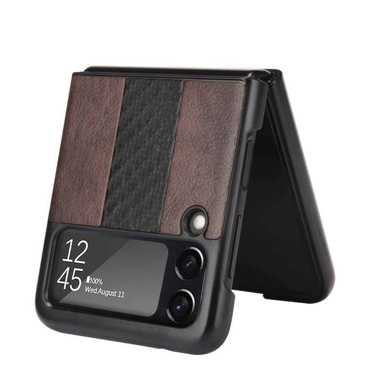 For Samsung Galaxy Z Flip3 5G Litchi Texture + Carbon Fiber Phone Case(Brown) by buy2fix