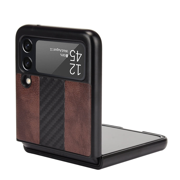 For Samsung Galaxy Z Flip3 5G Litchi Texture + Carbon Fiber Phone Case(Brown) by buy2fix