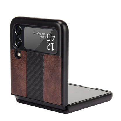 For Samsung Galaxy Z Flip3 5G Litchi Texture + Carbon Fiber Phone Case(Brown) by buy2fix