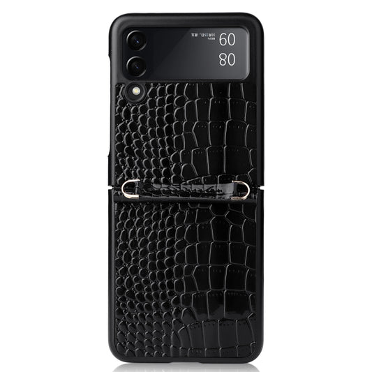 For Samsung Galaxy Z Flip3 5G Siamese Pearl Texture Phone Case with Lanyard(Black) by buy2fix